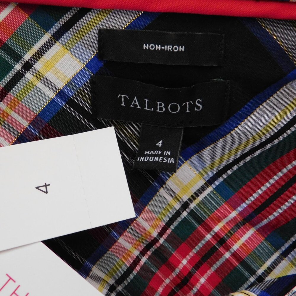 NEW Talbots Non-Iron‎  Button Down Shirt Women's Size 4 Black Red Plaid Gold - Picture 4 of 7